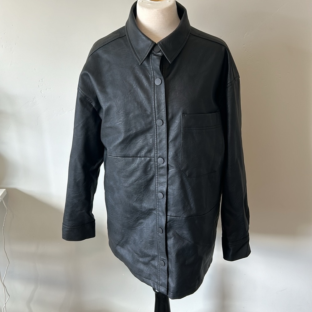 Bohme Black Faux leather Button Down Shacket size XL